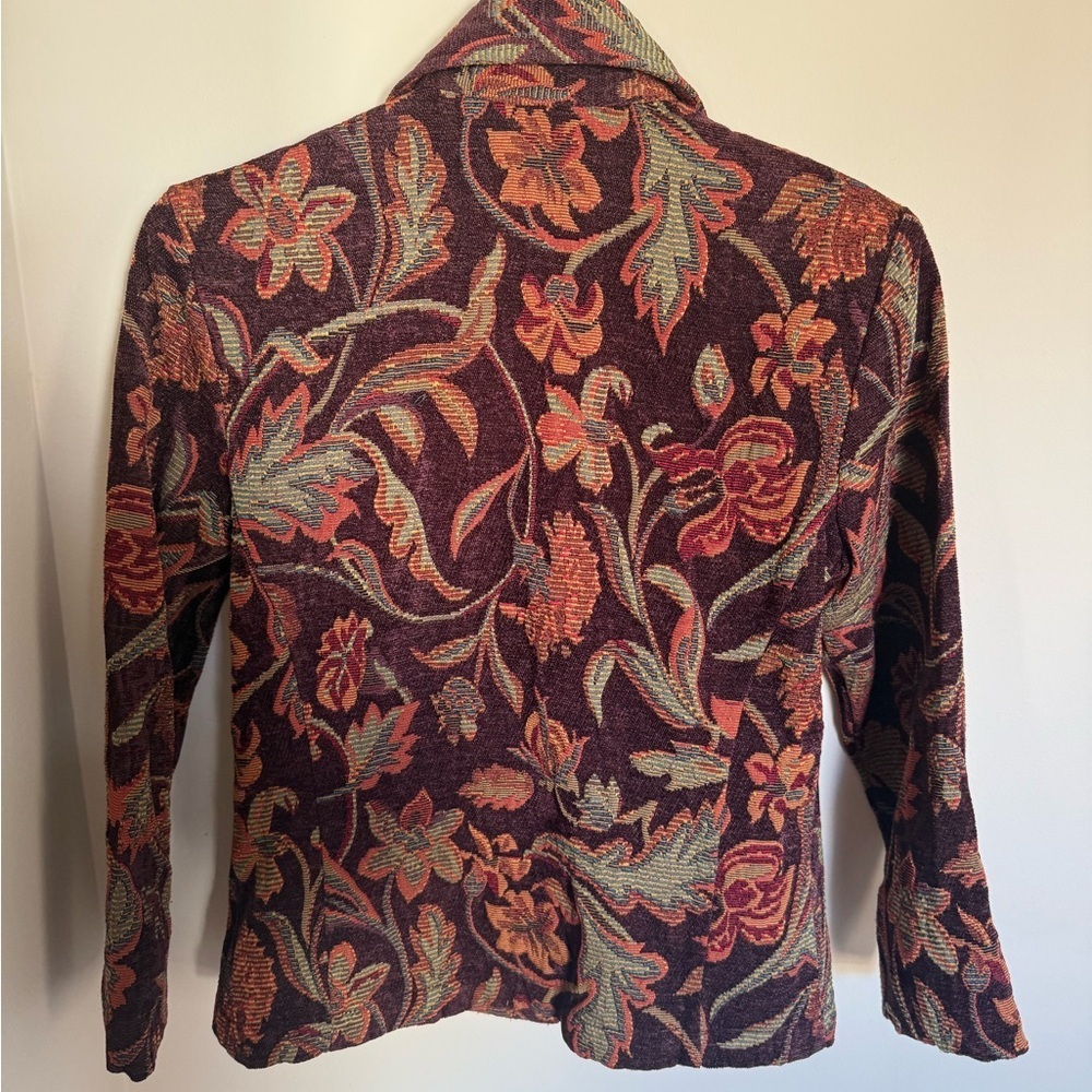 Vintage Women’s 2P Boho Whimsical Warm Colored Florals Tapestry Blazer Jacket - Picture 3 of 13